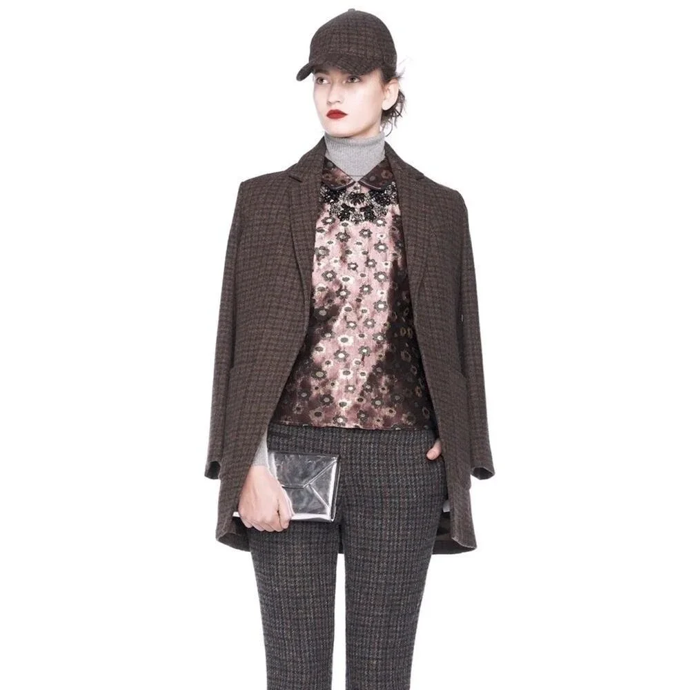 J.CREW COLLECTION Wool Coat Brown Blazer Plaid 8